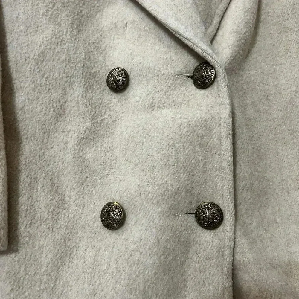 VINTAGE HERMAN KAY Wool Trench Pea Coat Gold Button Classic Oversized Preppy 90s